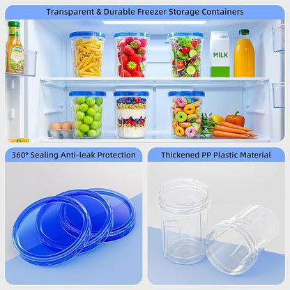 Freezer Storage Containers, 6 Pack-33 OZ Food Storage Containers with Twist Top Lids, Reusable Plastic Containers with Lids, Soup Containers for Meal Prep, Overnight Oats, Leftovers, Snack