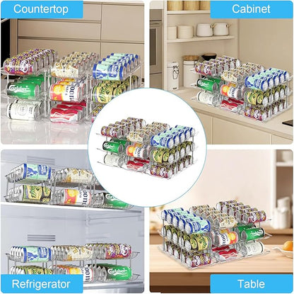 Can Organizer for Pantry,Can Holders for Pantry and Fridge,Automatic Rolling,Stackable Canned Food Organizer and Storage for Kitchen Cabinet Countertop Refrigerator Organization,3 Sets 3 Tiers