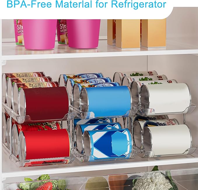 Can Organizer For Pantry, Adjustable Height And Width Canned Goods Organizer, Soup Can Rollers Organizer Holds Up to 48 Cans for Kitchen Cabinet or Refrigerator (CLear 4 Tier)