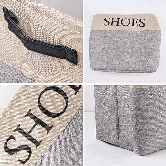 2 Pack Storage Basket for Shoe Organizer, Flodable Space-Saving Storage Bin Decorative Basket Shoe Storage Bin Organizer for Hallway Entryway Home Decor Living Room