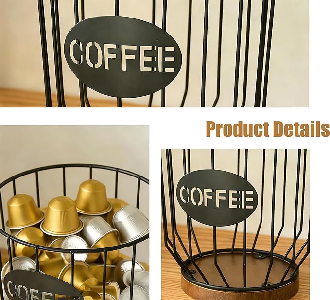 Coffee Pod Holders for Counter, K-Cup Holder, Metal Coffee Pod Basket, Espresso Pods Organizer, Coffee Station Accessories(Black Plating)