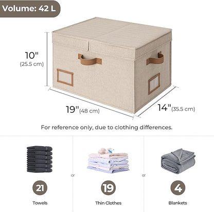 StorageWorks Large Clothes Storage Bins, Fabric Boxes with Divider Board, Baskets for Clothes, Linen Closet Organizers with Lid, Mixing of Brown & Beige, 2-Pack