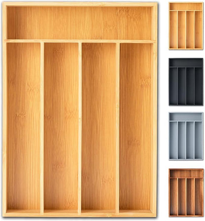 Silverware Organizer, 10 Inch Utensil Organizer Kitchen Drawer Organizer Bamboo Silverware Holder Cutlery Tray Organizer in Drawer Flatware Organizer Tray(5 slots, Natural