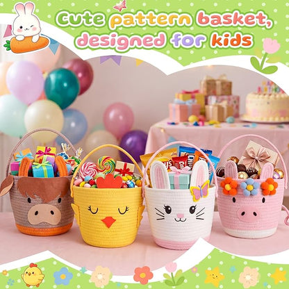 Small Woven Storage Basket with Handle, Cute Cartoon Chick Baskets for Gift Empty, Cotton Rope Storage Basket for Toy Organizer