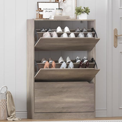 Shoe Storage Cabinet for Entryway, Grey Shoe Cabinet with 3 Flip Drawers, Hidden Shoes Rack Freestanding Storage Organizer for Entryway,Closet, Living Room,Hallway 47.24"H × 31.50"W × 9.44"D