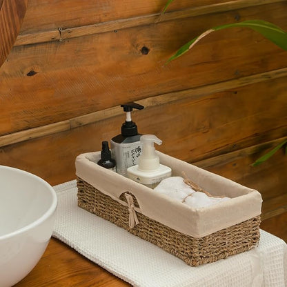 KOKODO Pack of 2 Seagrass Tank Topper Storage Baskets - Woven Wicker Basket for Toilet Paper Holder, Baskets for Vanity, Bathroom, Pantry Organizing, or Coffee Table Decor