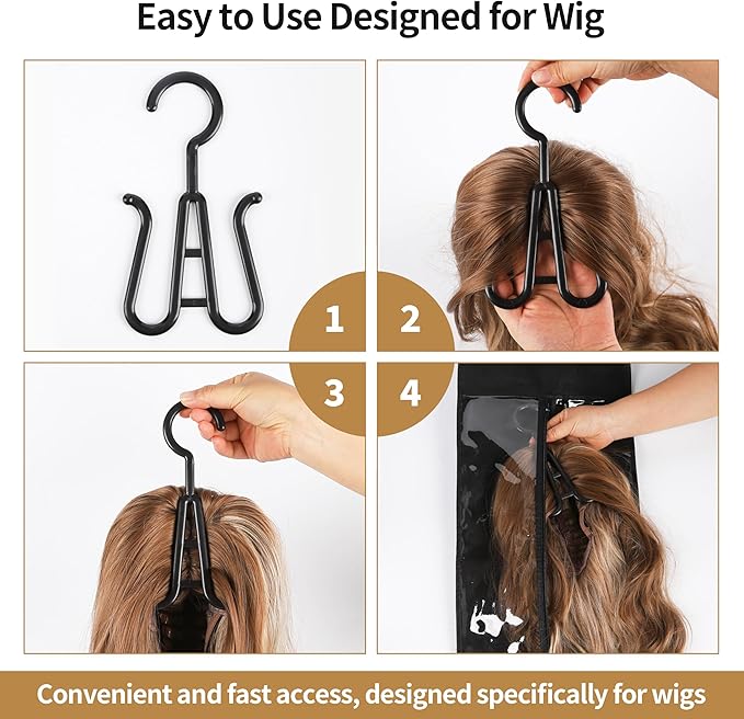 12PCS Wig Storage Bags with Hanger for Multiple Wigs& Hair Extensions Dust-Proof, Breathable, Transparent PVC Window, Foldable Travel Solution