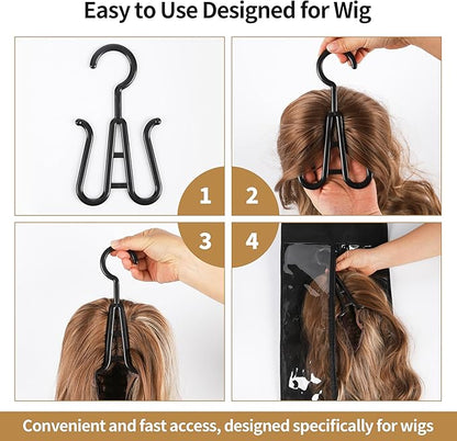 12PCS Wig Storage Bags with Hanger for Multiple Wigs& Hair Extensions Dust-Proof, Breathable, Transparent PVC Window, Foldable Travel Solution
