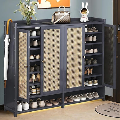 8 Tier Bamboo Shoe Cabinet - Large Capacity Shoe Cabinet with Doors, 40-45 Pairs Shoe Rack, Free Standing Shoe Rack,Entrance for Hallway Living Room (Grey1)