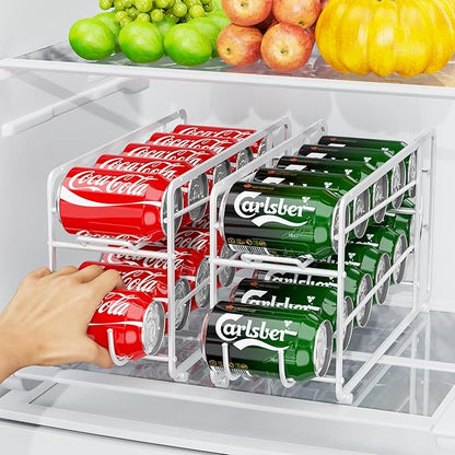 Canyave Soda Can Organizer Storage Rack, 2 Pack Stackable Beverage Soda Can Dispenser Organizer Holder for Refrigerator, Cabinet, Pantry (White)