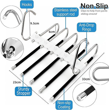Upgrade Pant Hangers Space Saving, Non Slip Stainless Steel Multifunctional Pants Rack S-Type Clothes Pant Closet Hanger Organizer with Hooks for Pants Jeans Trousers Scarf Skirts (Pure White, 4 Pack)