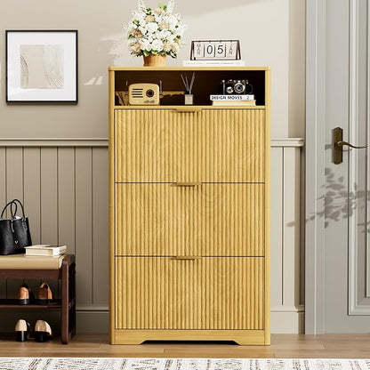 Shoe Cabinet Storage for Entryway Hidden Shoes Storage Cabinet with 3 Flip Drawers, Tall Free Standing Shoe Organizer Rack for Foyer, Hallway