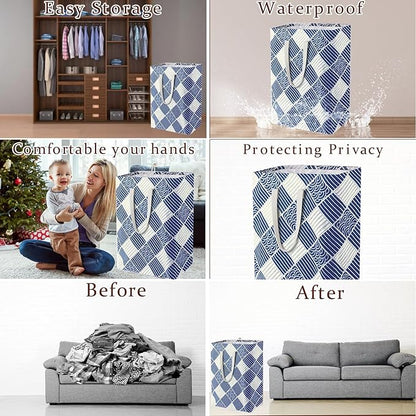 Waterproof Laundry Hamper Collapsible Laundry Basket Leather Handle Laundry Bag Large Clothes Storage Toy Organization for Bathroom Bedroom Laundryroom College Dorms (LXY-888)