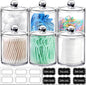SheeChung 6-Pack Clear Acrylic Apothecary Jars with Labels - (3) 10oz & (3) 12oz Qtip Holder Set - Shatterproof Bathroom Vanity Organizer for Cotton Swabs, Balls, Pads - Minimalist Decor