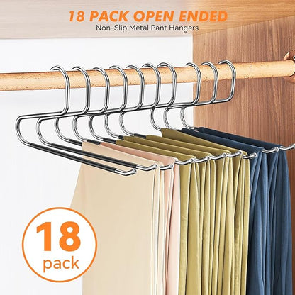 Pants Hangers Non Slip - 30 Pack Open Ended Hangers for Pants, Metal Jean Rack for Closet Women and Men, Space Saving Design for Slacks Trouser Blanket, Organization and Storage