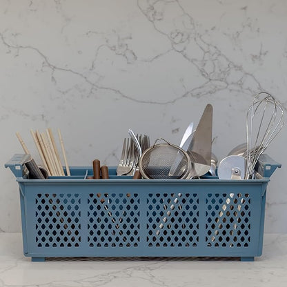 Flatware Rack – 8-slot Plastic Cutlery Basket – Large 16" Organizer for Knives, Forks, Spoons, Silverware, Kitchen Utensils, Essentials, Craft & Office Supplies – Dishwasher Basket