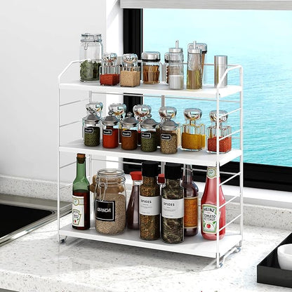BOIVSHI Bathroom Countertop Organizer, 3-Tier Bathroom Counter Organizer, 8-Levels Height Adjustable, Bathroom Organizer for Kitchen, Livingroom, Office Storage, Metal White