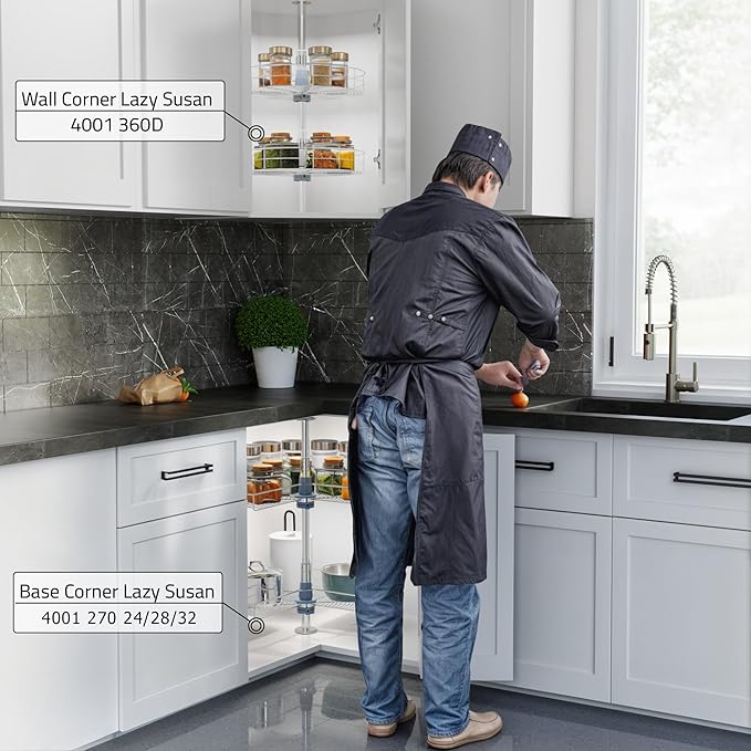Dowell Base Cabinet Kidney Shape Dia.24 270° Lazy Susan, 2 Shelves, Kitchen Base Corner Cabinet Organizer (Chrome 4001 270 24)