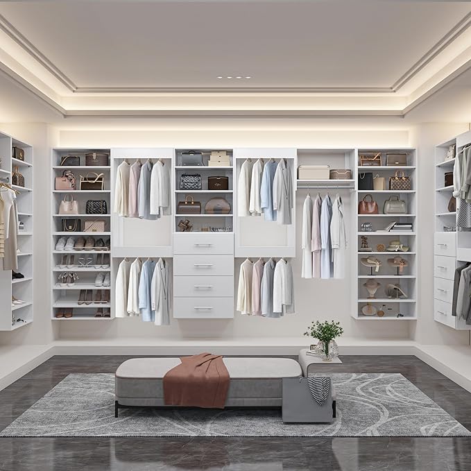 31.5" Wide Tall Hanging Modular Closet System, Wall-Mounted Closet Organizer with Shelf and Hanging Rod, White
