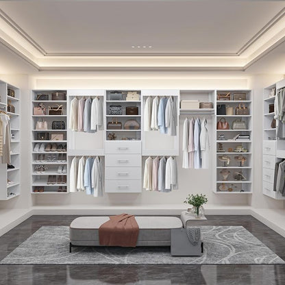 25.5" Wide Tall Hanging Modular Closet System, Wall-Mounted Closet Organizer with Shelf and Hanging Rod, White