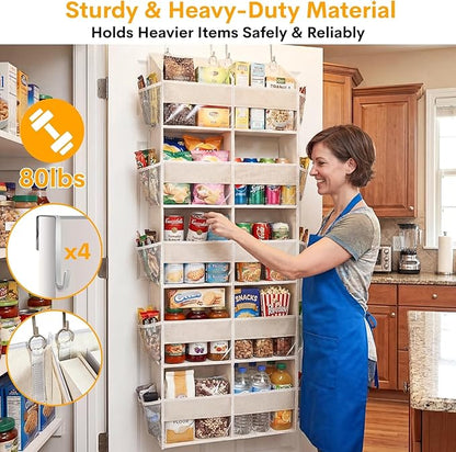 Ofiray-home Over the Door Organizer 5 Tiers,Extra Large Behind Door Storage of 10 Compartments,80 lbs Weight Capacity Over the Door Storage, Door Hanging Organizer for Closet, Diaper Organizer, Beige