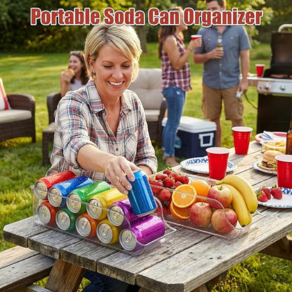 Soda Can Organizer for Refrigerator, Clear Drink Organizer for Fridge and Pantry - Double Layer Rolling Soda Dispenser for Pop Cans and Beverages (2PC)
