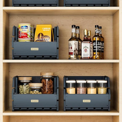 Wood Potato Onion Storage Bins - Wooden Stackable Produce Basket - Fruit Vegetable Storage for Kitchen Pantry Organization, Set 3 Pieces