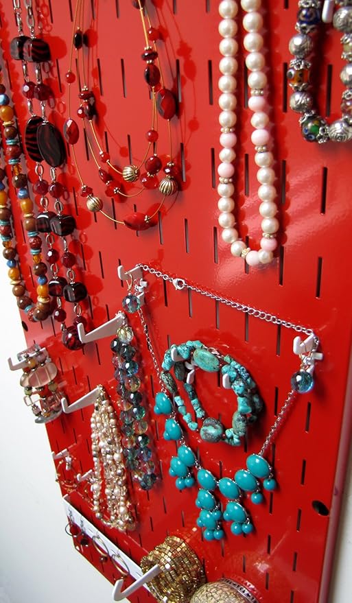 Wall Control Jewelry Organizer Wall Hanging Jewelry Holder Kit Wall Mounted Necklace Organizer Kit in Red
