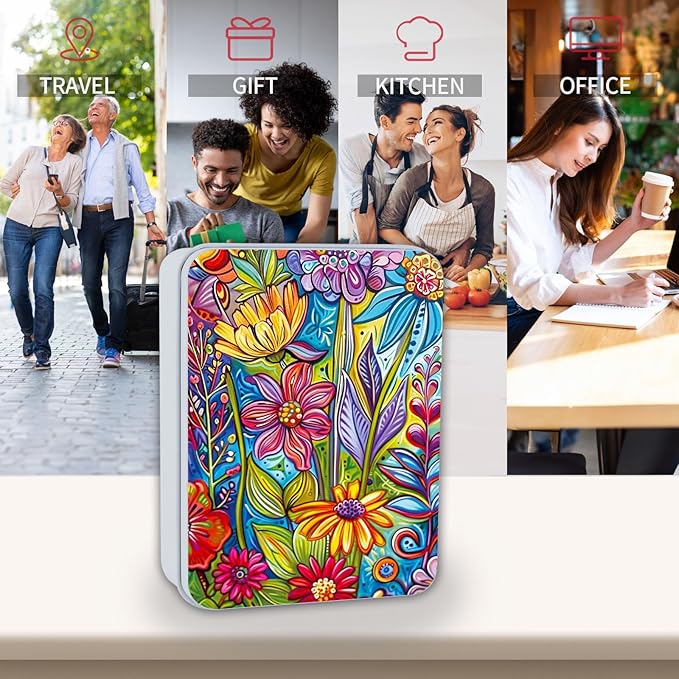 Metal Tin Box Sturdy Metal Storage Box with Lid, Large Container Holder for TCG Cards,Car Keys,Cookies,Tin Containers for Gift,5.0x3.7x1.6 Inch,Exquisite Pattern Design(Colorful Flowers)