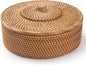 Rattan Basket With Lid, Lidded Wicker Storage Basket for Organizing, Woven Box, Rattan Storage Bin for Shlef or Table, Natural