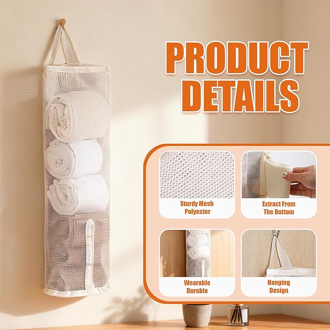 Hanging Sock Organizer, 3 Pack Mesh Storage Bags with Top & Bottom Access, Holds 7-10 Pairs, Closet Organizer for Underwear, Scarves, & Small Items