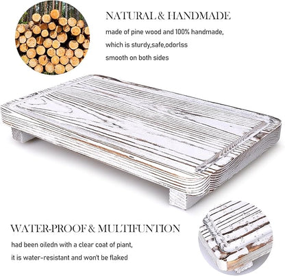 Bathroom Counter Tray Wood Pedestal Stand White Kitchen Countertop Trays Decorative Wooden Riser Display Stands Dish Soap Dispenser Holder for Bathroom Sink Accessories Kitchen Decor Vanity Tray