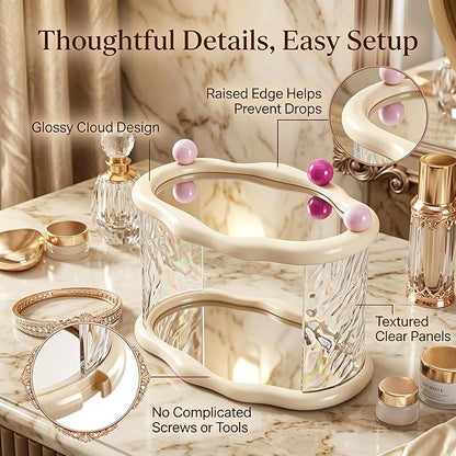 Skincare Makeup Organizer for Vanity and Bathroom Countertop-2 Tier Makeup Jewelry Storage,Transparent Clear Cloud Cosmetics Organizer, Ideal for Cosmetic Perfume Skincare for Countertop,Desk,Bathroom,Dresser-White