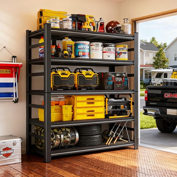 71.2" H Garage Shelving, 5 Tier Storage Shelves Load 3000 lbs, Adjustable Garage Shelves, Metal Shelving Unit for Warehouse, Basement, Pantry, 35.4" Wx 15.7" D x 71.2" H, Black