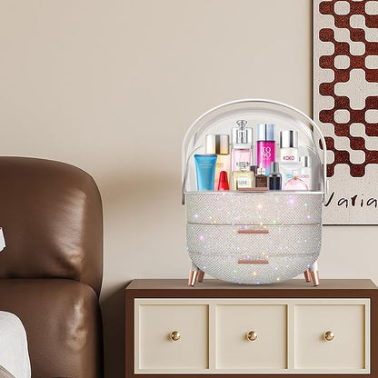 Ptesly Teen Girls Gift Makeup Organizer,Skincare Organizer Jewelry Storage,Cosmetics Storage and Display Case,Make Up Holders and Organizers for Countertop,Bathroom Organizer (Pearl White)