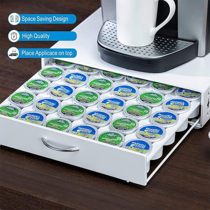 Coffee Pod Holder for Keurig Pods iron Top Drawer,K Cup Holder Capsule Display Storage compatibility 42 k-cup Pods (white)