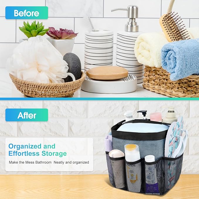 Attmu Mesh Shower Caddy Portable for College Dorm Room Camping Essentials, Shower Caddy Dorm with 9-Pockets, Large Capacity Hanging Basket Bathroom Bag for Toiletry, Swimming, Gym, Camp, Beach