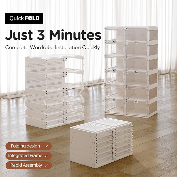 ANTBOX Collapsible Shoe Boxes Clear Plastic Stackable, Quick Setup Drop Front Shoe Organizer, Display Storage Cabinet for Sneakers10 Tiers 20 Pairs