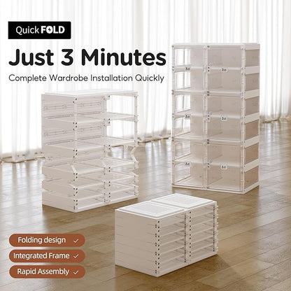 ANTBOX Collapsible Shoe Boxes Clear Plastic Stackable, Quick Setup Drop Front Shoe Organizer, Display Storage Cabinet for Sneakers10 Tiers 20 Pairs