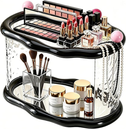 Skincare Makeup Organizer for Vanity and Bathroom Countertop-2 Tier Makeup Jewelry Storage,Transparent Clear Cloud Cosmetics Organizer, Ideal for Cosmetic Perfume Skincare for Countertop,Desk,Bathroom,Dresser-Black