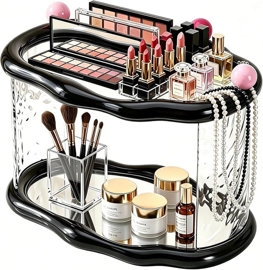 Skincare Makeup Organizer for Vanity and Bathroom Countertop-2 Tier Makeup Jewelry Storage,Transparent Clear Cloud Cosmetics Organizer, Ideal for Cosmetic Perfume Skincare for Countertop,Desk,Bathroom,Dresser-Black