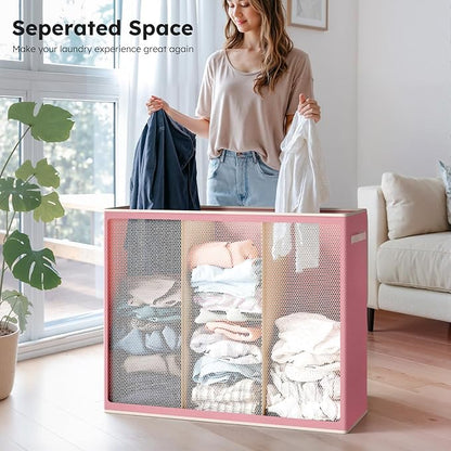 SOLEDI 180L 3-Section Laundry Hamper with Lid, Extra Large Dirty Clothes Basket with Sturdy Handles for Laundry Room & Bedroom - Durable Organizer for Sorting Laundry