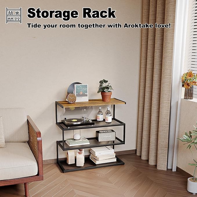 Shoe Rack, Unique 5-Shaped Free Standing Shoe Shelf, 4-Tier Wooden Shoe Organizer with Wooden Top and Steel Frame for Front Door Entrance, Entryway, Hallway, 24.41" D x 11.02" W x 23.23" H