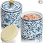 2 Pack Blue and White Porcelain Salt Cellar with Lid, Vintage Ceramic Salt Containers for Countertop, Small Airtight Salt Storage Box, Seasoning Holder, Spice Jars for Sugar, Candy, Herbs