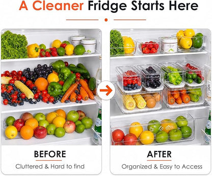 SMRCAD Fridge Organizers and Storage, 10 Pack Clear Organizer Bins with Lids for Kitchen, Pantry, Refrigerator, Food, Fruit, Vegetable Storage