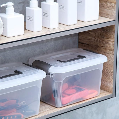 Citylife 6 Packs 6 QT Storage Bins with Lids Clear Plastic Bins with Grey Handle Stackable Storage Containers for Organizing