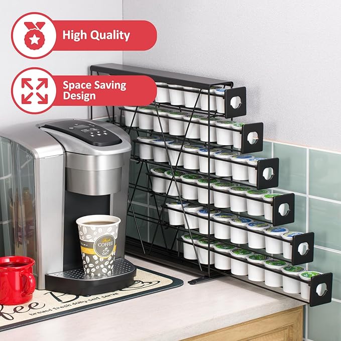 K Cup Holders for 6 Tier, 48 Pods K Cup Storage, Coffee Pod Holder for Countertop, K Cup Organizer Coffee Bar Accessories Black Metal