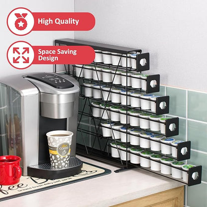 K Cup Holders for 6 Tier, 48 Pods K Cup Storage, Coffee Pod Holder for Countertop, K Cup Organizer Coffee Bar Accessories Black Metal