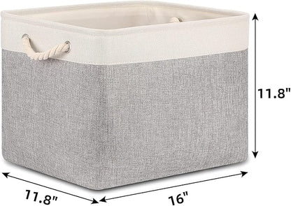Bidtakay Storage Baskets for Organizing Large Storage Bins for Shelves 2 Pack 16x12 in Fabric Baskets for Blanket Nursery Toy Storage Collapsible Organizer Bins Closet Organizers Storage-Grey&White