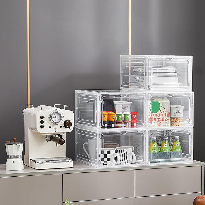 LXLXXL 18 Pack Storage Bins with Lids, Plastic Storage Containers with Magnetic Door, 19 Qt Stackable Clear Storage Box for Home, Office Organizing